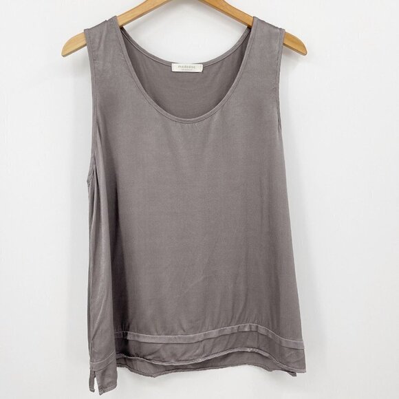 Mododoc Grey Silky Scoop Neck Long Tank Top Double Hem Cotton Viscose - Picture 2 of 6